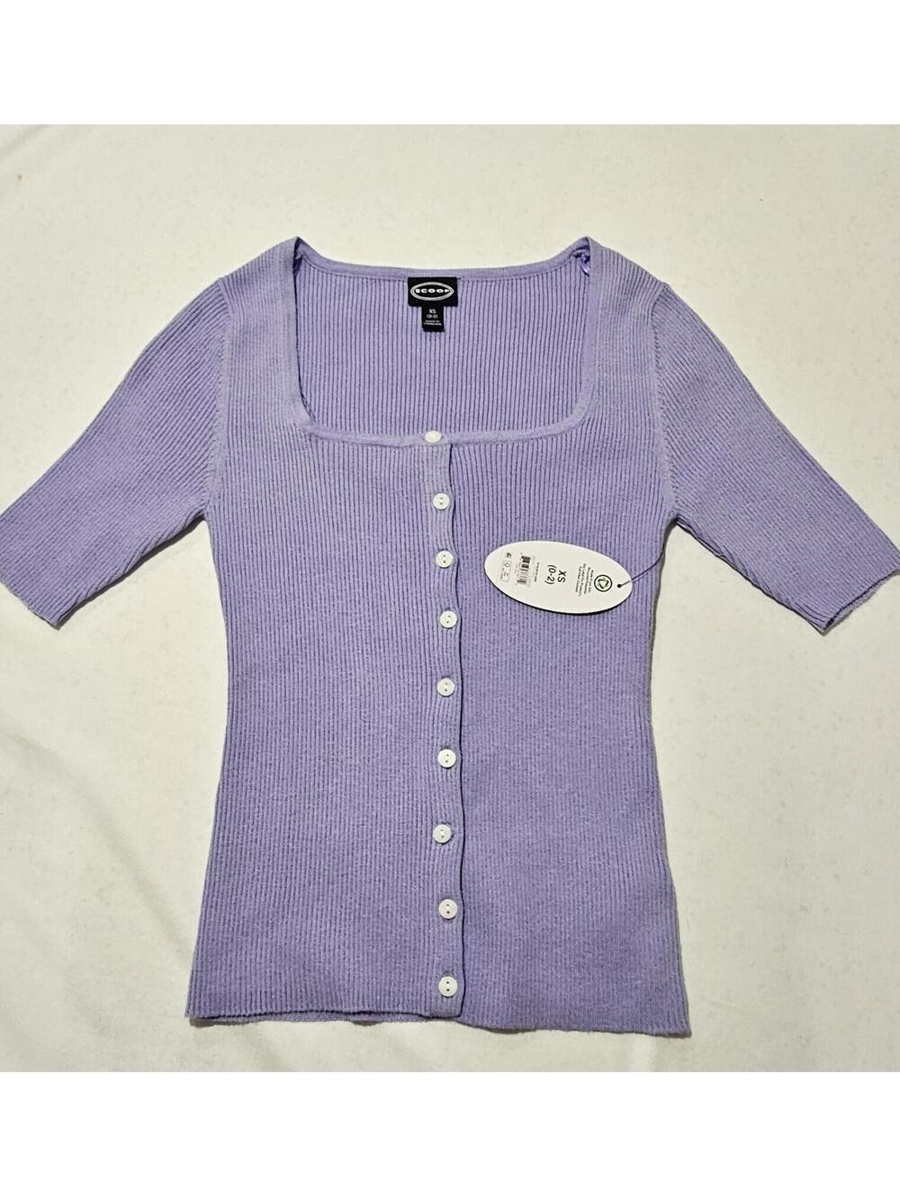 Scoop Lavender Ribbed Button Front Square Neck Top Sz XS